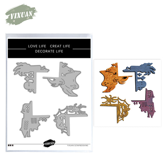 4PCS Happy Halloween Ghost Spider Border Cutting Dies Set YX1376