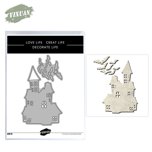 Happy Halloween Gothic Castle And Bat Mini Cutting Dies Set YX1392