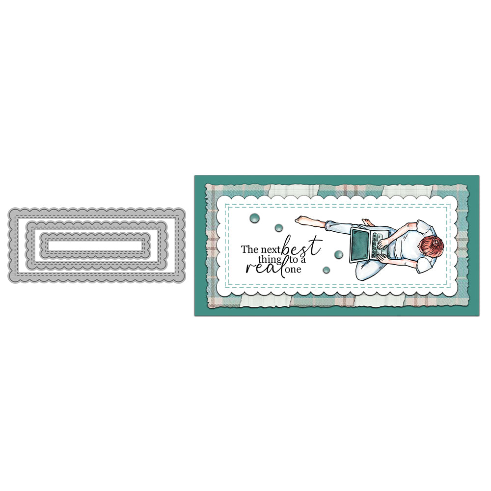 Geometric Floral Border Rectangle Universal Cutting Dies Set YX1297