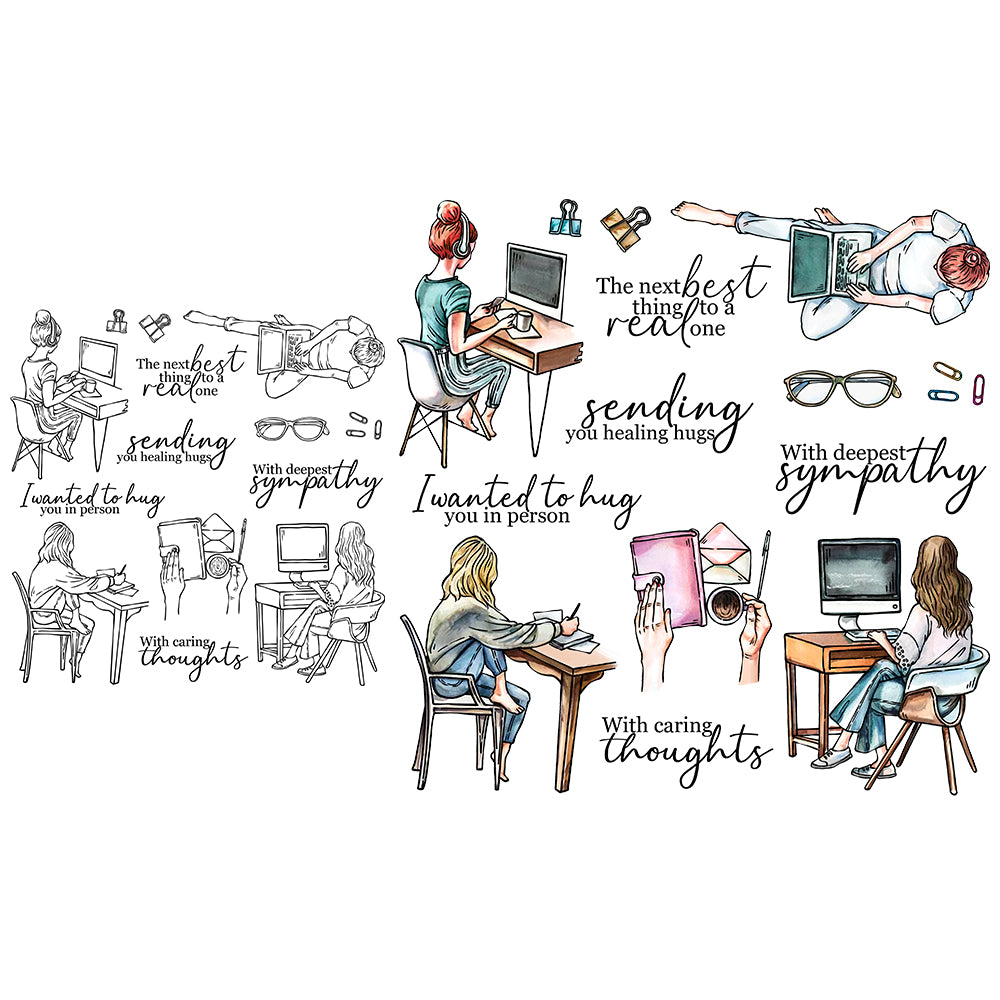 Working Studying And Lettering Girls Friend Clear Stamp YX1284