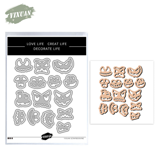 Happy Halloween Ghost Monster Face Large Cutting Dies Set YX1375
