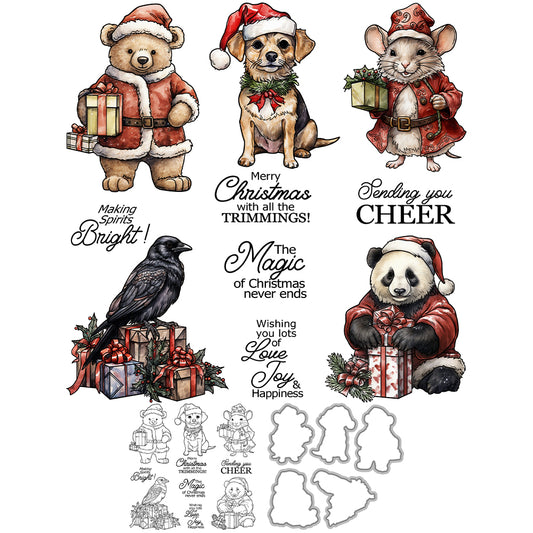 Animals in Christmas Cutting Dies And Stamp Set YX1527-S+D