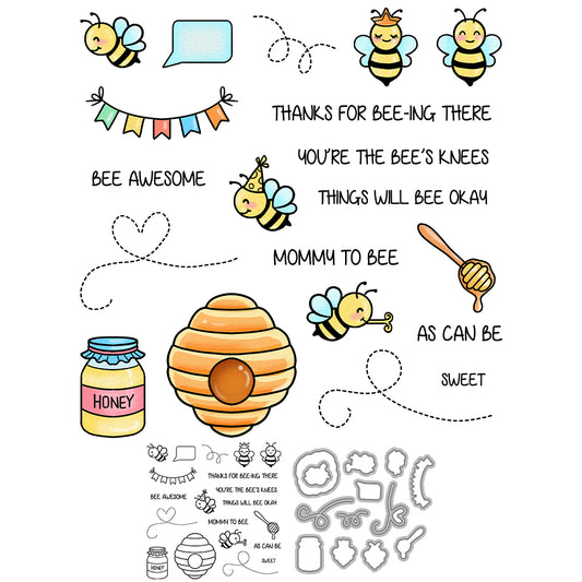 Cute Busy Bee And Sweet Honey Cutting Dies And Stamp Set YX1330-S+D