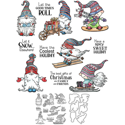 Dwarves Playing In The Snow Cutting Dies And Stamp Set YX1568-S+D