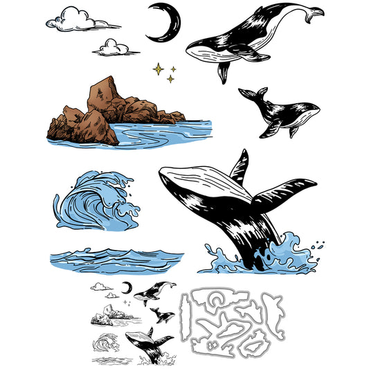 Design Whales Cutting Dies And Stamp Set YX1528-S+D