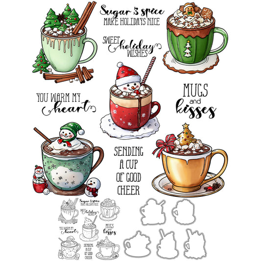 Cartoon Christmas Cup Cutting Dies And Stamp Set YX1548-S+D