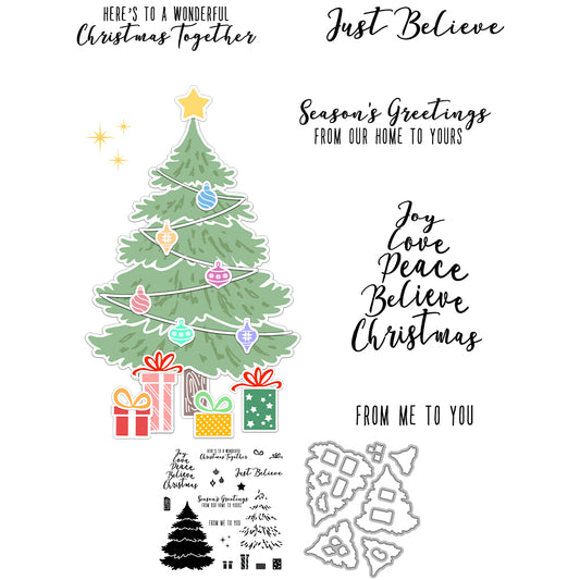 Christmas Pine Tree Cutting Dies And Stamp Set YX1483-S+D