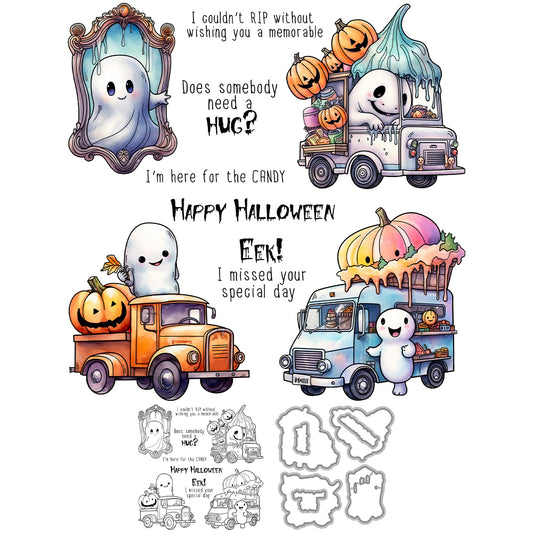 Cute Halloween Ghost Pumpkins Ice-creams Cutting Dies And Stamp Set YX1415-S+D