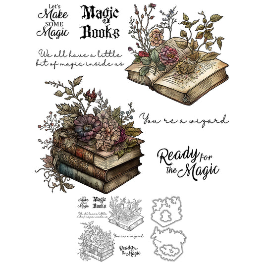 Magic Books Roses Flowers Floral Halloween Cutting Dies And Stamp Set YX1413-S+D