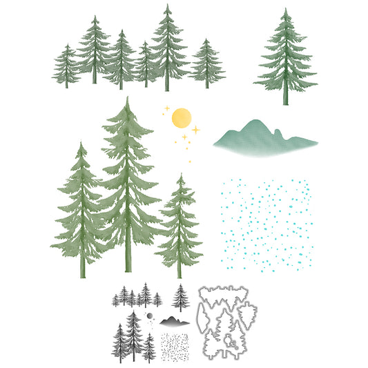 Trees and Forests Cutting Dies And Stamp Set YX1474-S+D