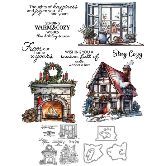 Christmas Snowy House Cutting Dies And Stamp Set YX1512-S+D