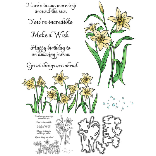 Blooming Flowers Daffodil Cutting Dies And Stamp Set YX1329-S+D