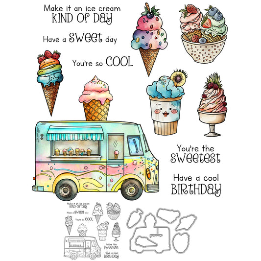 Cooling Summer Sweet Ice-cream Car Cutting Dies And Stamp Set YX1388-S+D