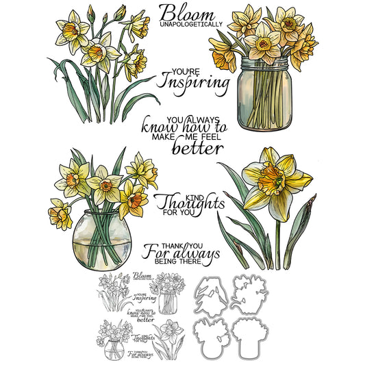 Blooming Flowers In Bottles Cutting Dies And Stamp Set YX1339-S+D
