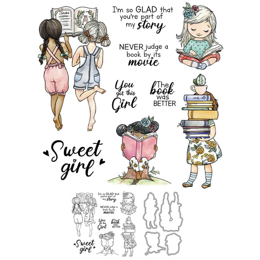 Reading Sweet Little Girl Cutting Dies And Stamp Set YX1439-S+D