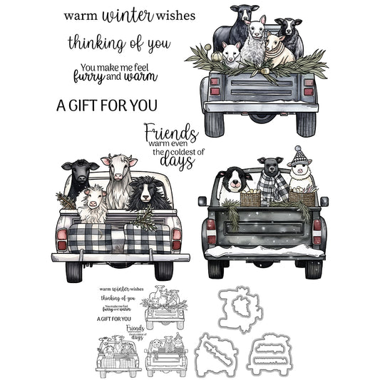 Pickups and Animals Cutting Dies And Stamp Set YX1510-S+D