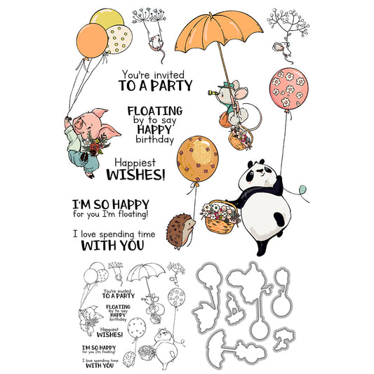 Fantasy Flying Cute Animals And Balloons Cutting Dies And Stamp Set YX1302-S+D