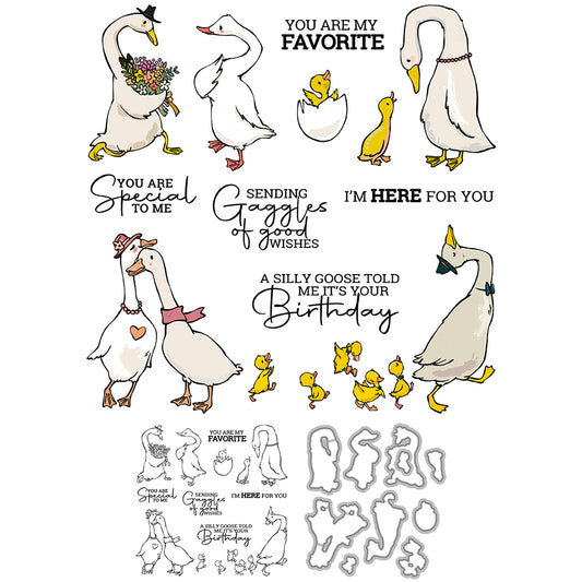 Cute Cartoon Goose Ducks Cutting Dies And Stamp Set YX1298-S+D