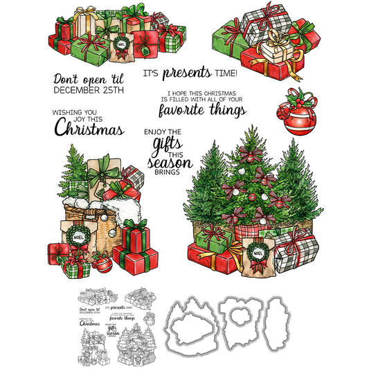 Christmas Tree and Gift Box Cutting Dies And Stamp Set YX1579-S+D