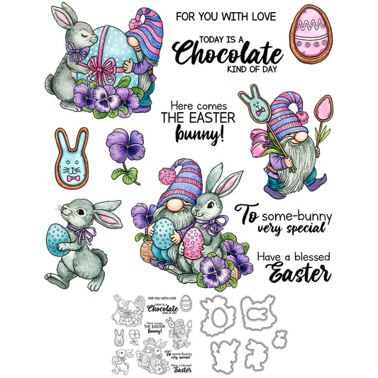 Easter Bunny and Dwarf Cutting Dies And Stamp Set YX1584-S+D