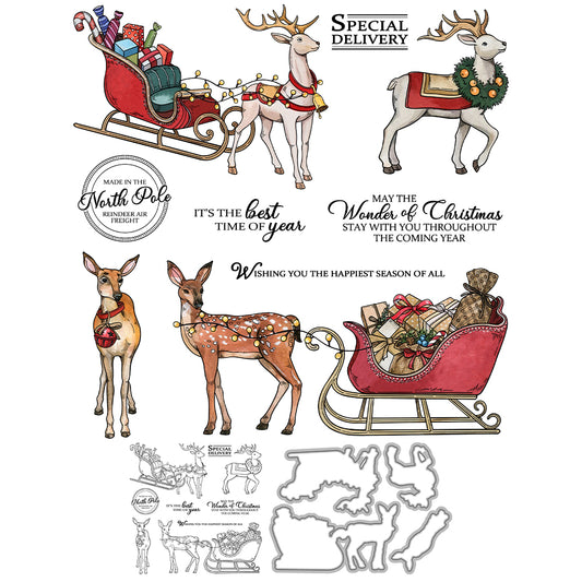 Running Christmas Elk Cutting Dies And Stamp Set YX1577-S+D