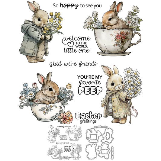 Easter Rabbit Cup Flower Cutting Dies And Stamp Set YX1588-S+D