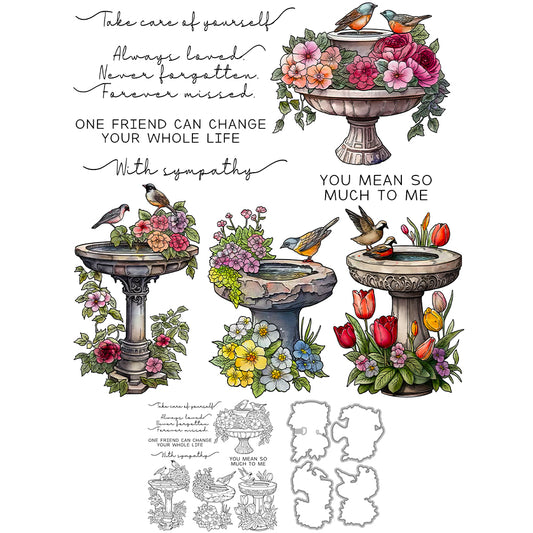 Birds And Flowers In European Garden Vintage Cutting Dies And Stamp Set YX1381-S+D