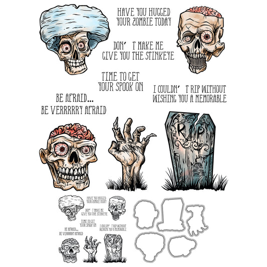 Happy Halloween Ghost Skull Grave Cutting Dies And Stamp Set YX1313-S+D