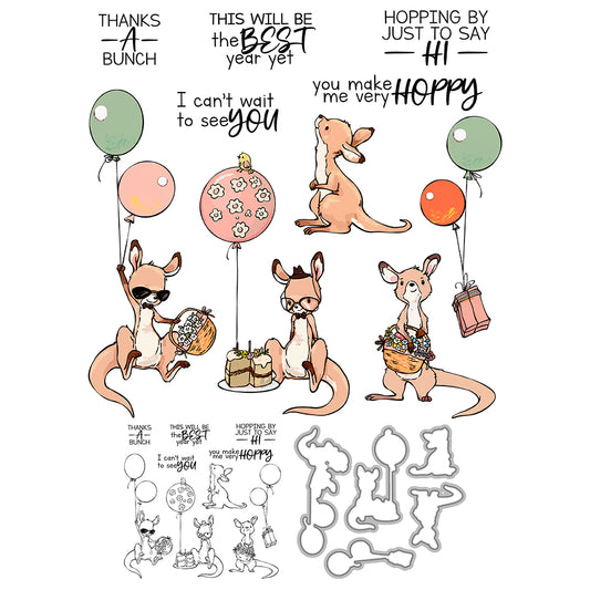 Cute Cartoon Kangaroo And Balloons Cutting Dies And Stamp Set YX1303-S+D