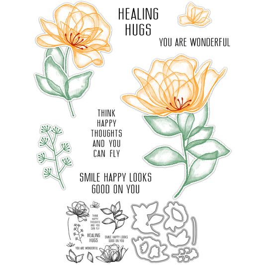 Watercolor Flower Cutting Dies And Stamp Set YX1526-S+D