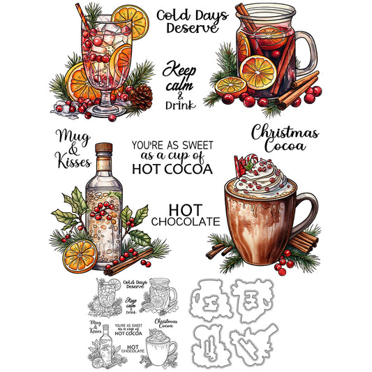 Christmas Wine Bottles and Cups Cutting Dies And Stamp Set YX1513-S+D