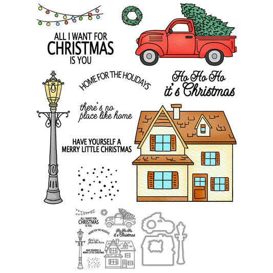 Busy Christmas Cutting Dies And Stamp Set YX1470-S+D