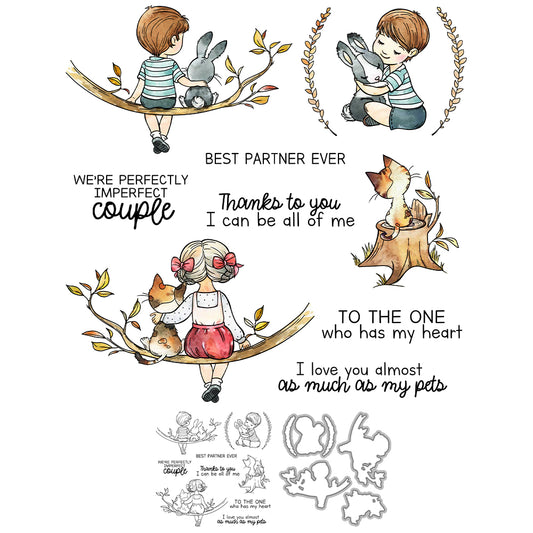 Children and Rabbits Cutting Dies And Stamp Set YX1460-S+D