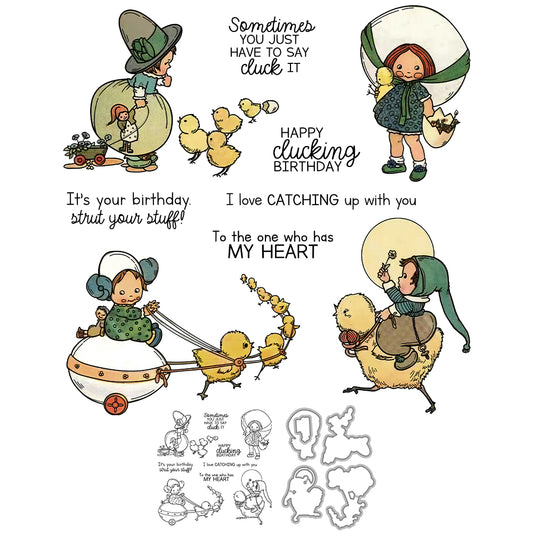 Ducks and Little Girls Cutting Dies And Stamp Set YX1488-S+D