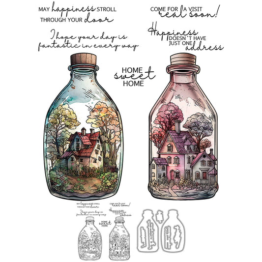 Creative Castle House In Bottles Cutting Dies And Stamp Set YX1423-S+D
