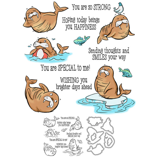 Kawaii Cartoon Playing Walrus Cutting Dies And Stamp Set YX1312-S+D