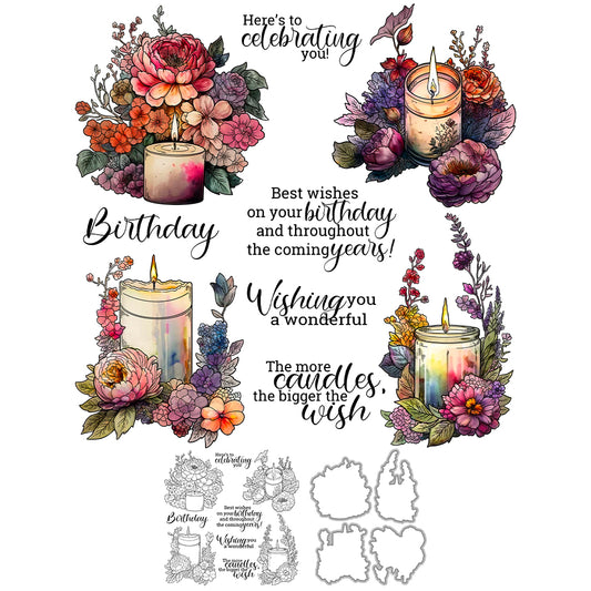 Perfume Candles And Blooming Flowers Cutting Dies And Stamp Set YX1383-S+D