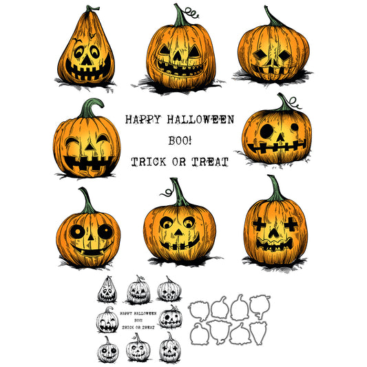 Happy Halloween Ghost Pumpkins Cutting Dies And Stamp Set YX1342-S+D