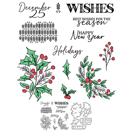 Christmas Leaves Cutting Dies And Stamp Set YX1478-S+D