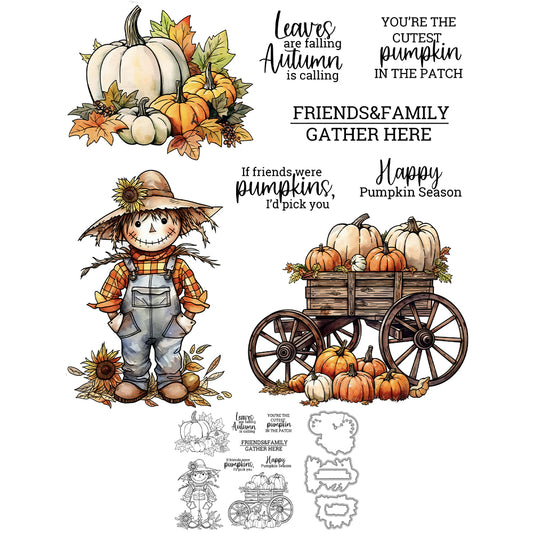 Autumn Harvest Pumpkins Scarecrow Halloween Thanksgiving Day Cutting Dies And Stamp Set YX1410-S+D