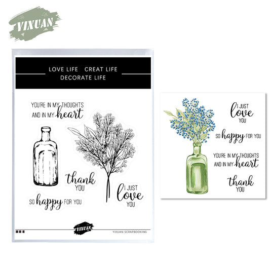 Table Flowers Floral In Bottle Mini Cutting Dies And Stamp Set Home Decor YX609-S+D