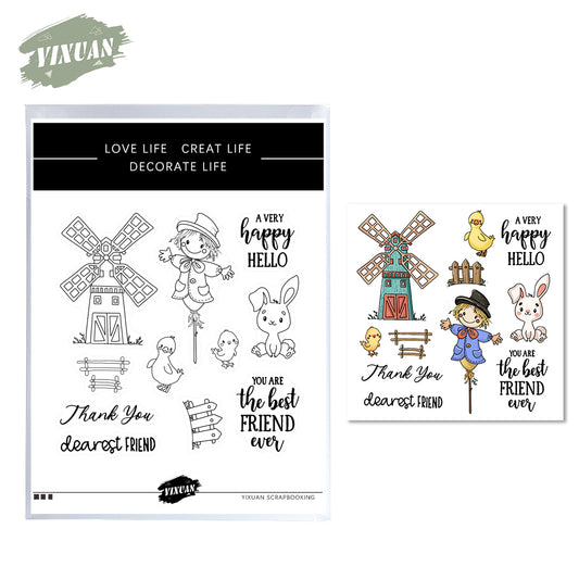 Scarecrow Windmill And Farm Animals Cutting Dies And Stamp Set YX487-S+D