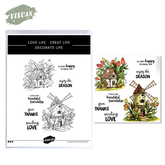 Vintage Country Cottage In Tulip Cutting Dies And Stamp Set YX765-S+D