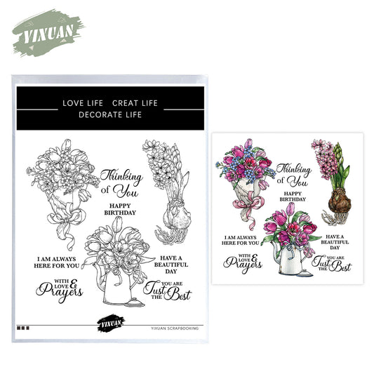 Bunches Of Flowers In Vase Home Decor Cutting Dies And Stamp Set YX1158-S+D