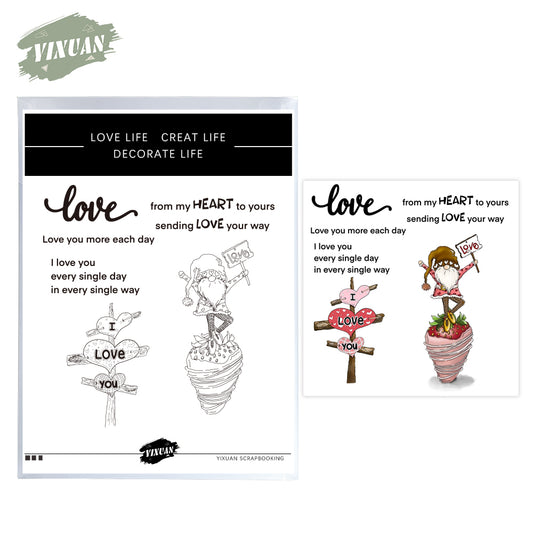 Love Valentine's Day Series Cute Heart Gnome Strawberry Cutting Dies And Stamp Set YX929-S+D