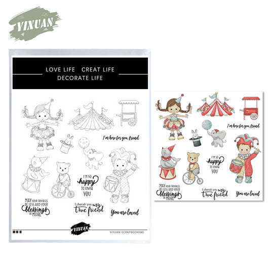 Adorable Boys Girls And Animals In Circus Cutting Dies And Stamp Set YX646-S+D