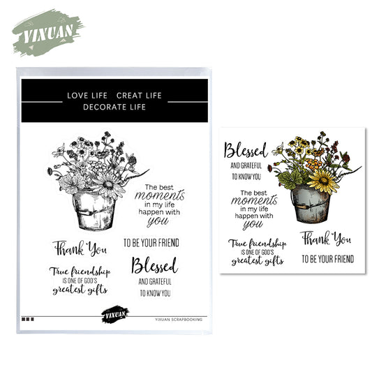 Spring Potted Daisy Flowers Cutting Dies And Stamp Set YX530-S+D