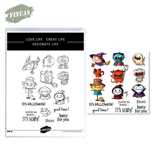 Funny Halloween Cutting Dies And Stamp Set Witch Goast Scarecrow YX762-S+D