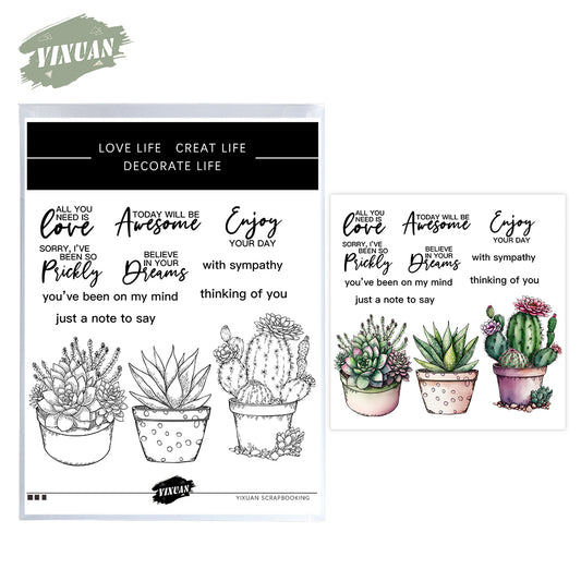 Garden Potted Plants Cactus Succulent Cutting Dies And Stamp Set YX1188-S+D