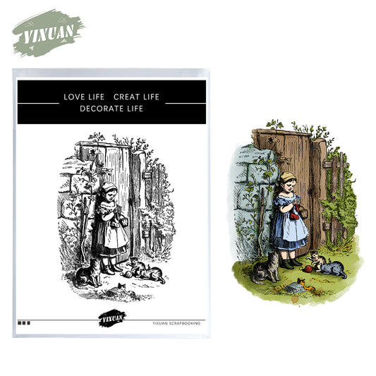 Retro Painting Little Girl Clear Stamp YX1029